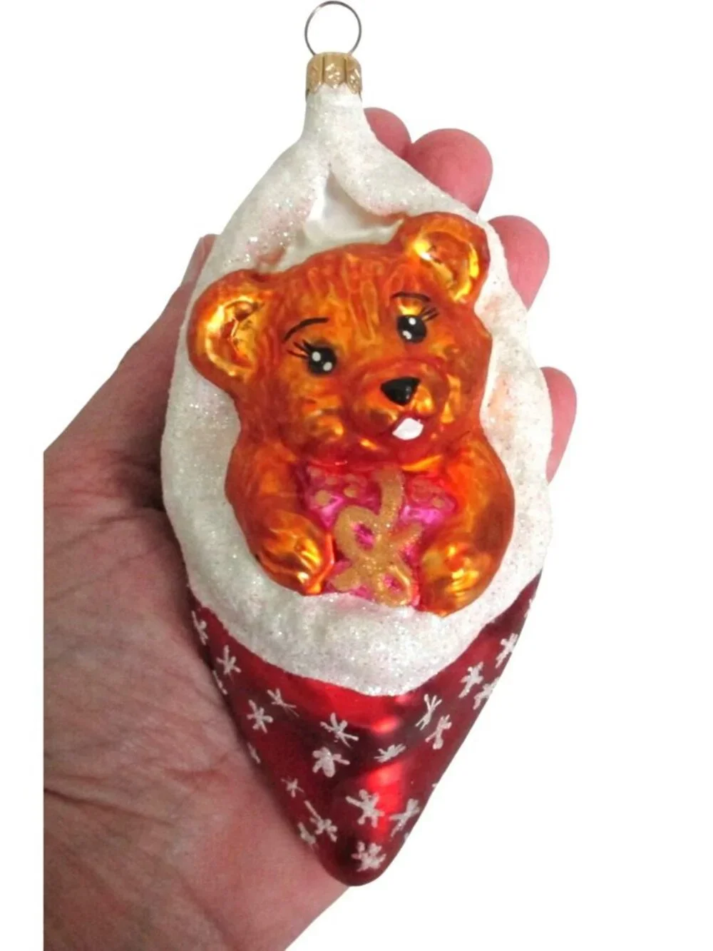 Vintage Christopher Radko Cozykins Bear Glass Christmas Ornament 6” Tall